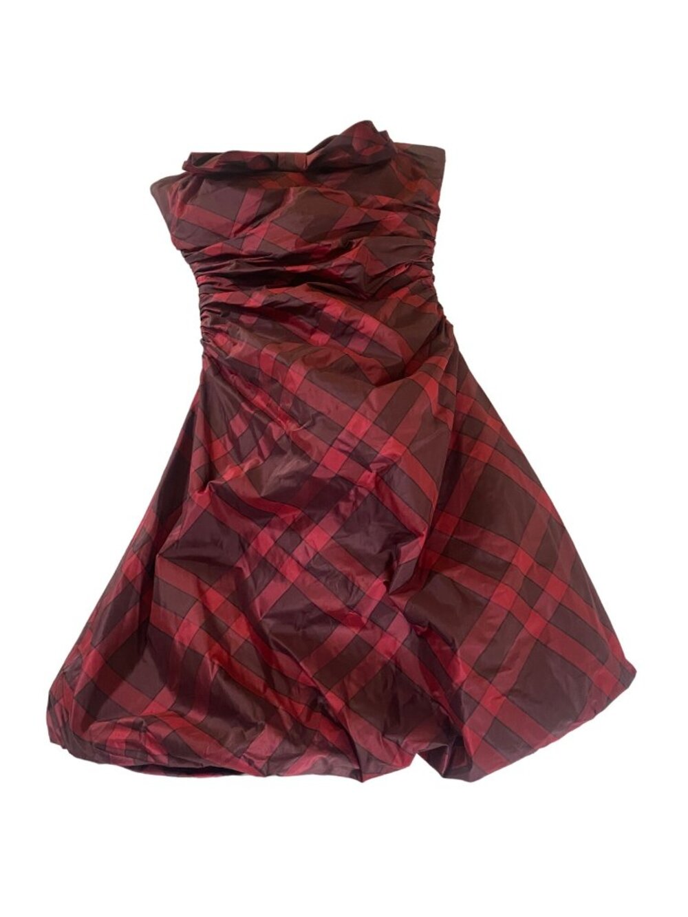 Kay Unger Women's Red Plaid Strapless 100% Silk Cocktail Dress - 8